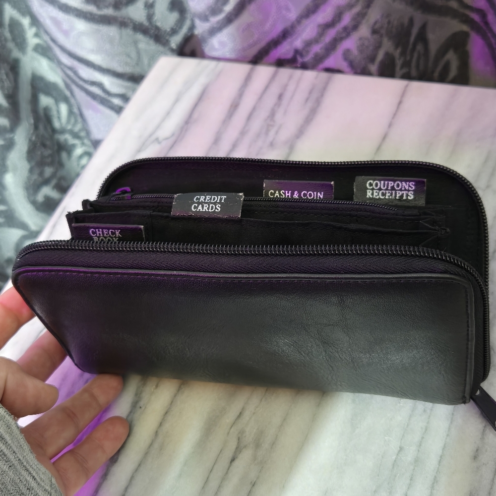 Black Leather Zip Wallet - Picture 2 of 3